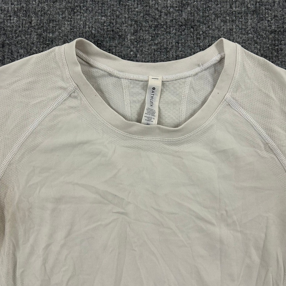 Athleta Tee Womens Size XS Beige Momentum Seamless Mesh Athletic Running Stain